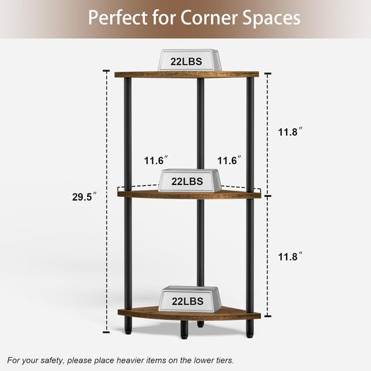 SRIWATANA 3-Tier Corner Shelf Stand for Small Space, 29.5" Standing Corner Shelf, Vintage Corner Display and Storage Shelf for Bedroom, Living Room, Home Office