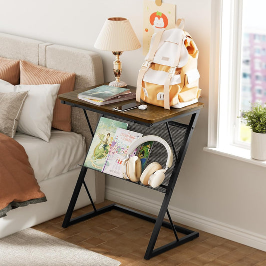 SRIWATANA End Table, Side Table for Bed, Couch and Sofa, Larger Desktop Z Table with Storage Shelf for Living Room, Bedroom