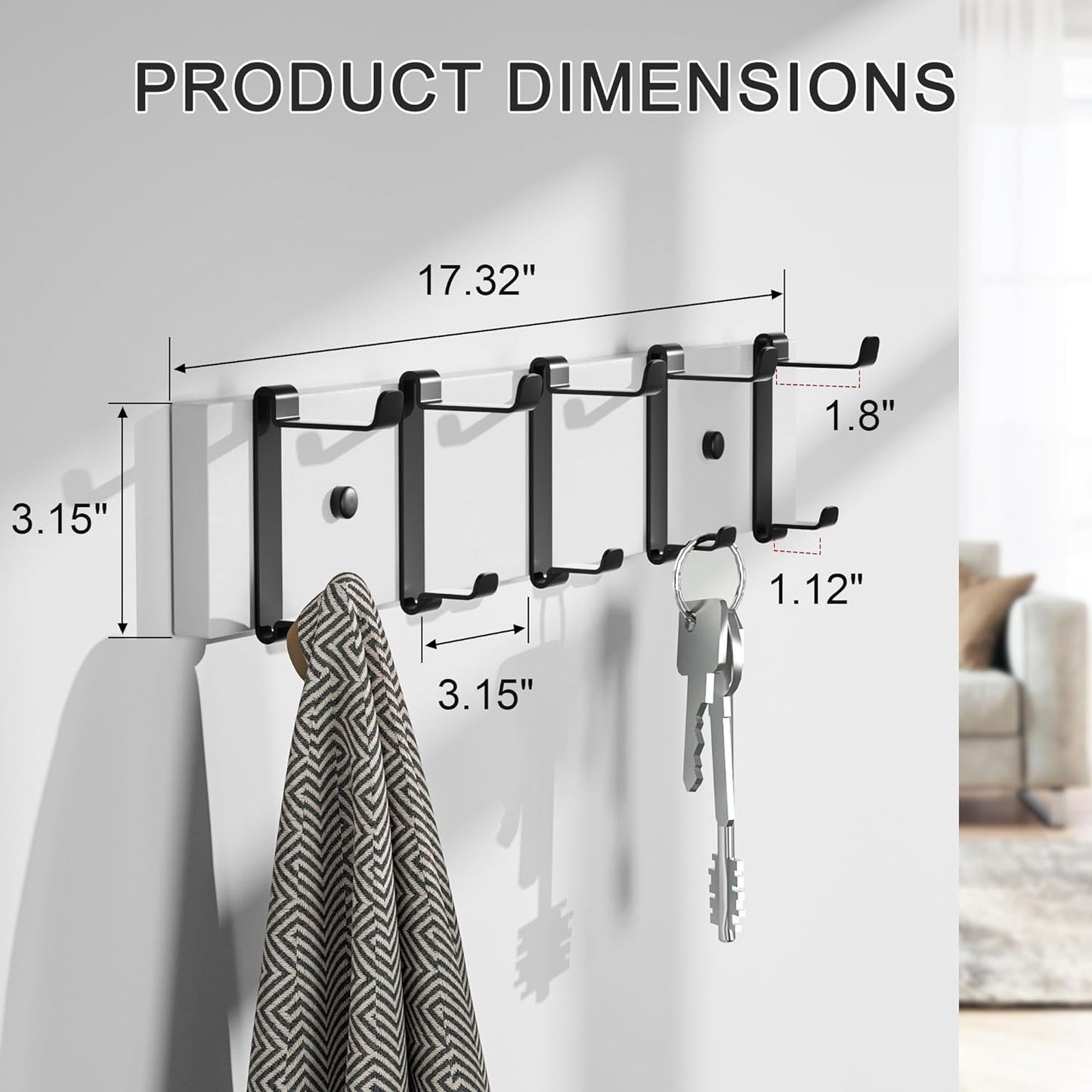 SRIWATANA Wall Mounted Coat Hooks, Entryway Coat Racks with 10 Wall Hooks for Wall Organized and Storage in Cloakroom, Bedroom, Kitchen