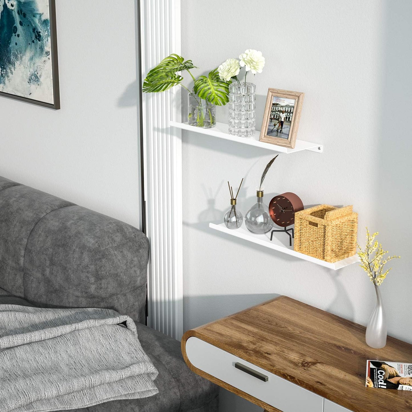 SRIWATANA Black Metal Wall Shelves, 2 Set Floating Shelves for Bedroom, Living Room, Bathroom, Kitchen