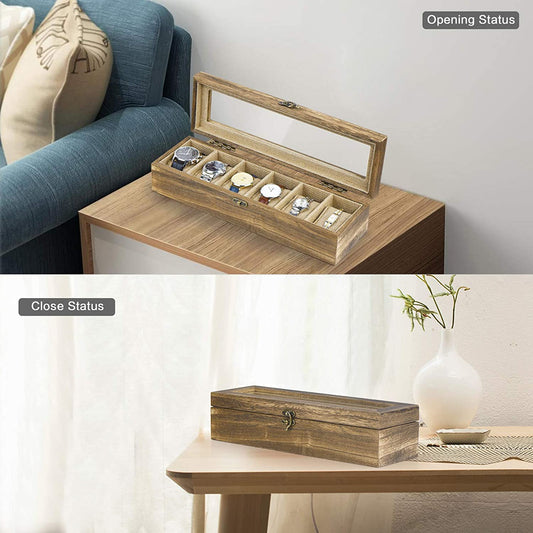6 Slot Wood Box with Glass Top