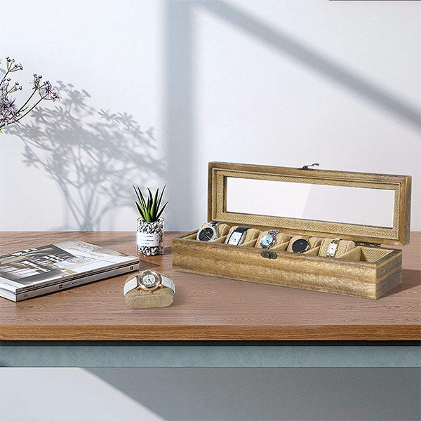 6 Slot Wood Box with Glass Top
