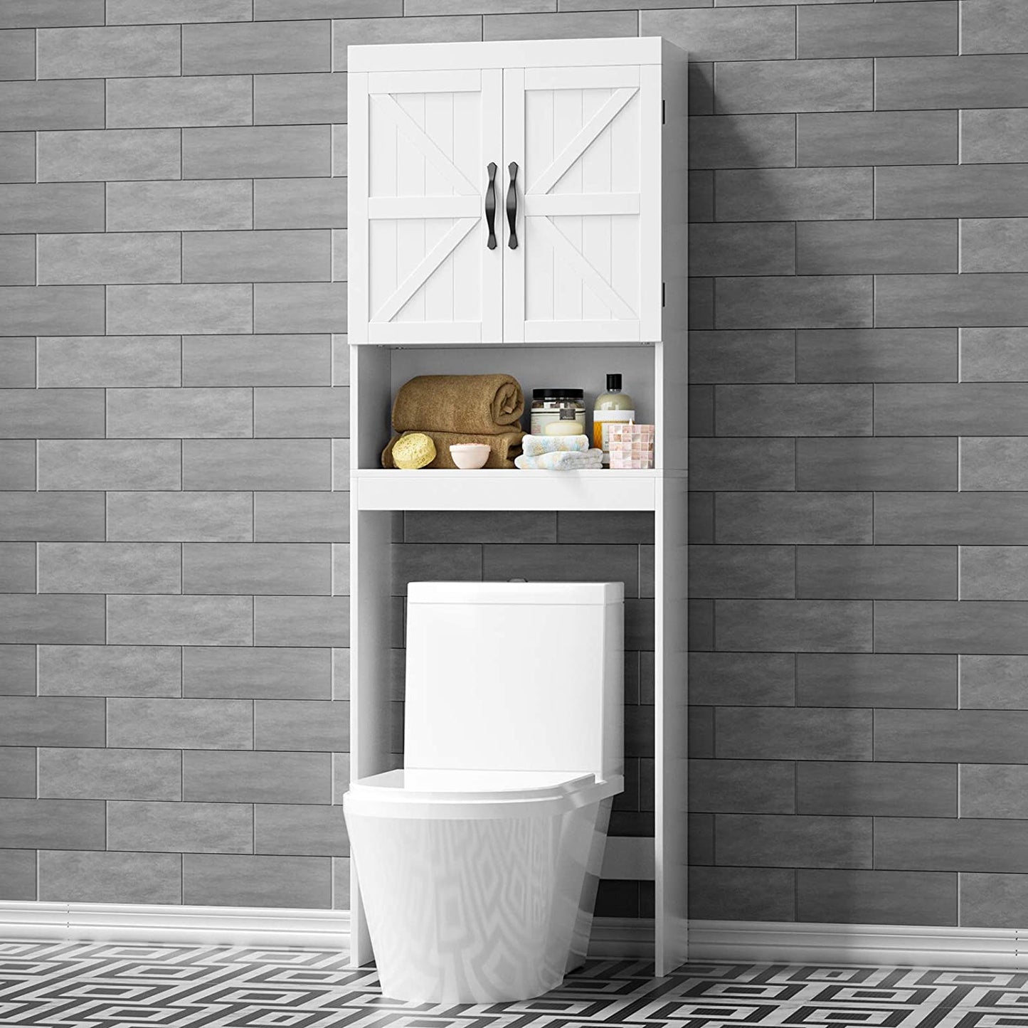 Bathroom Organizer with Adjustable Shelf With 2 Door-White