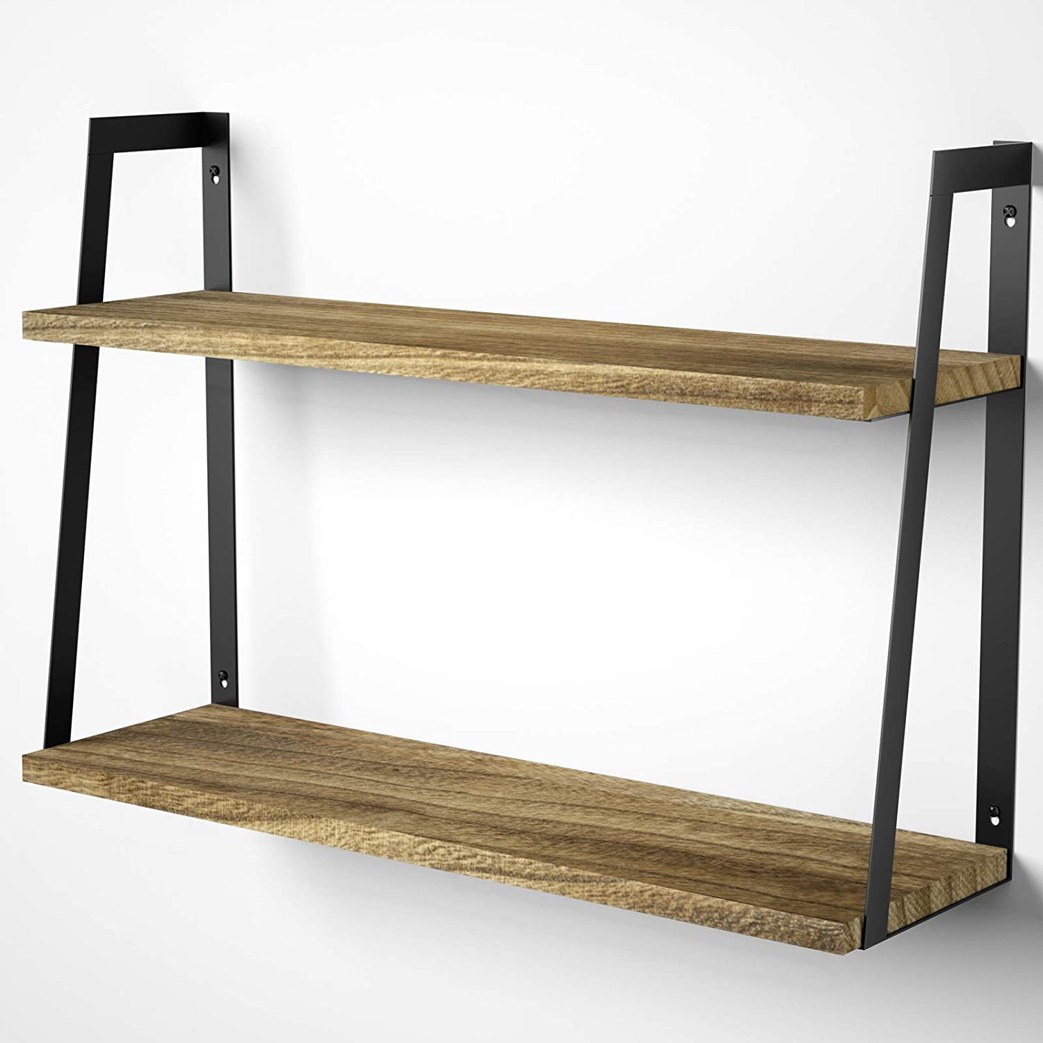 2-Tier Rustic Wood Shelves (Carbonized Black)