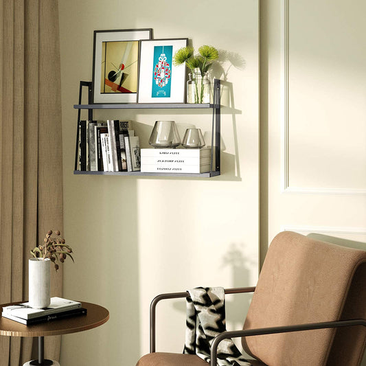 SRIWATANA 2-Tier Rustic Wood Shelves (Weathered Gray)