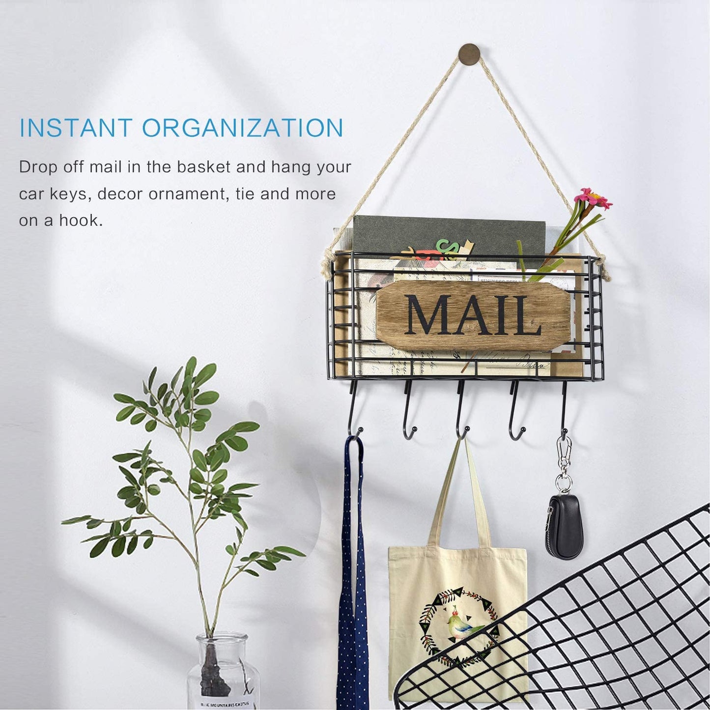 SRIWATANA Carbonized Black Mail Key Holder with 5 Hooks