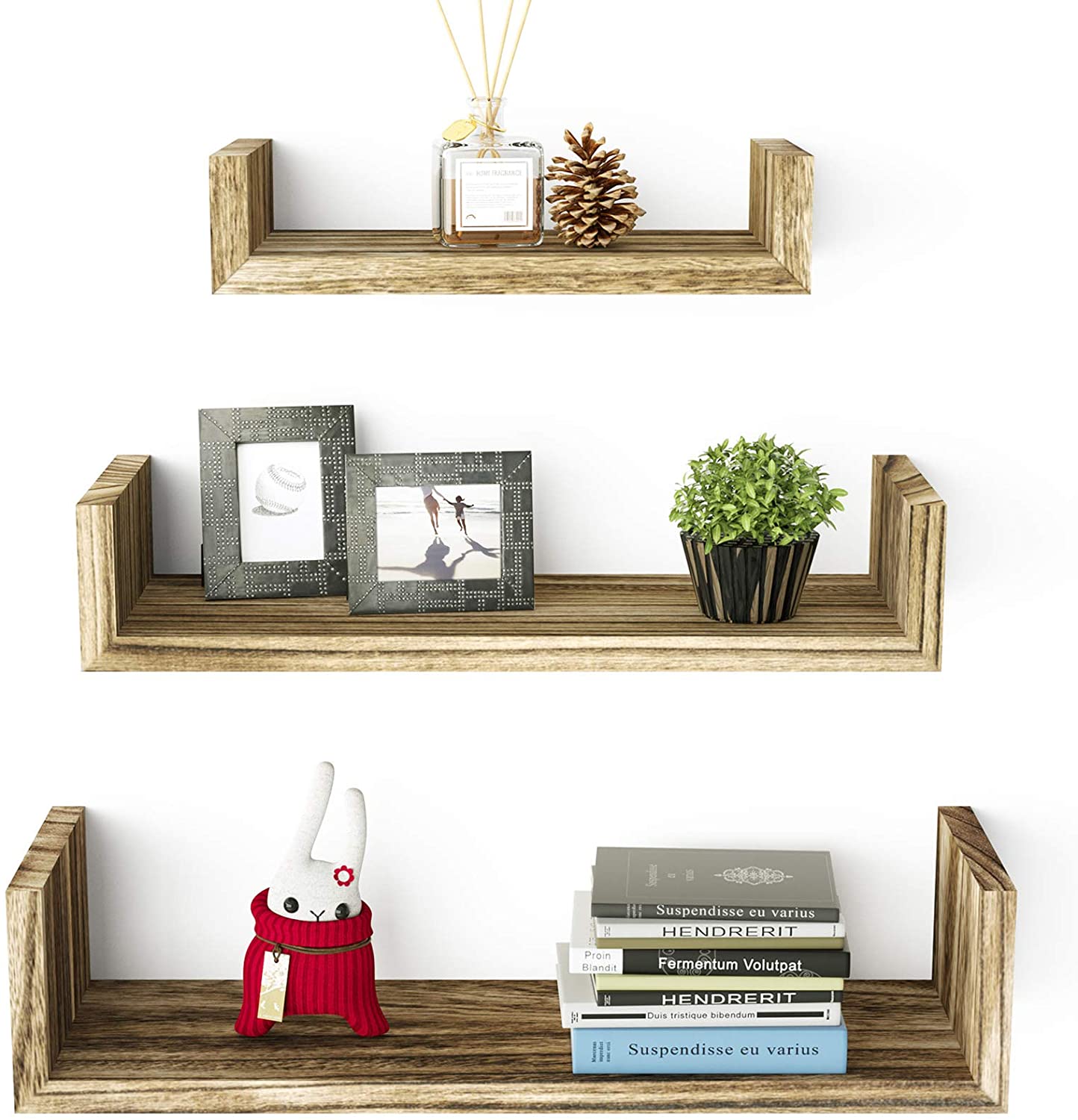 SRIWATANA Set of 3 Floating Shelves Wall Mounted (Carbonized Black)