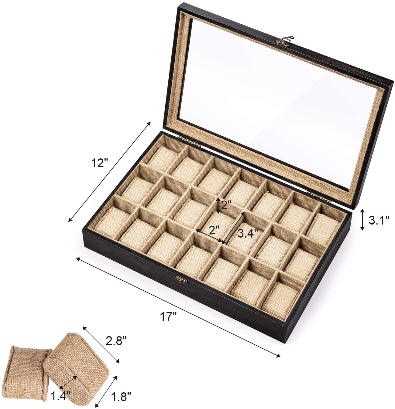 Weathered Black Watch Box Case Organizer Display (21 Slot Wood Box)