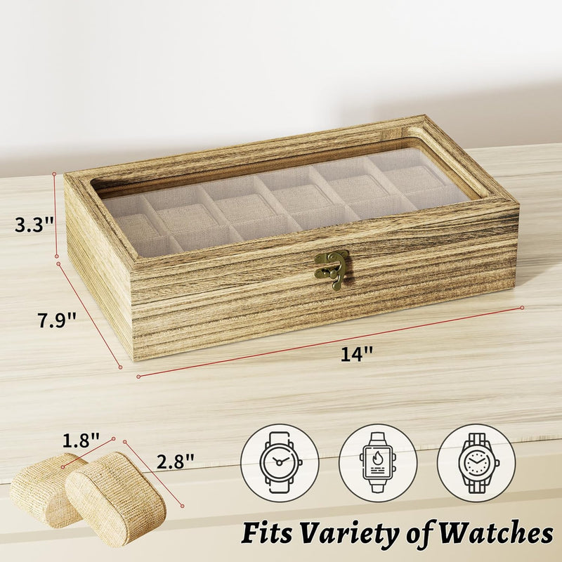 SRIWATANA Watch Box, Watch Case Organizer for Men Women, 12 Slot Watch Holder Display Case with Glass Top - Gifts for Loved Ones