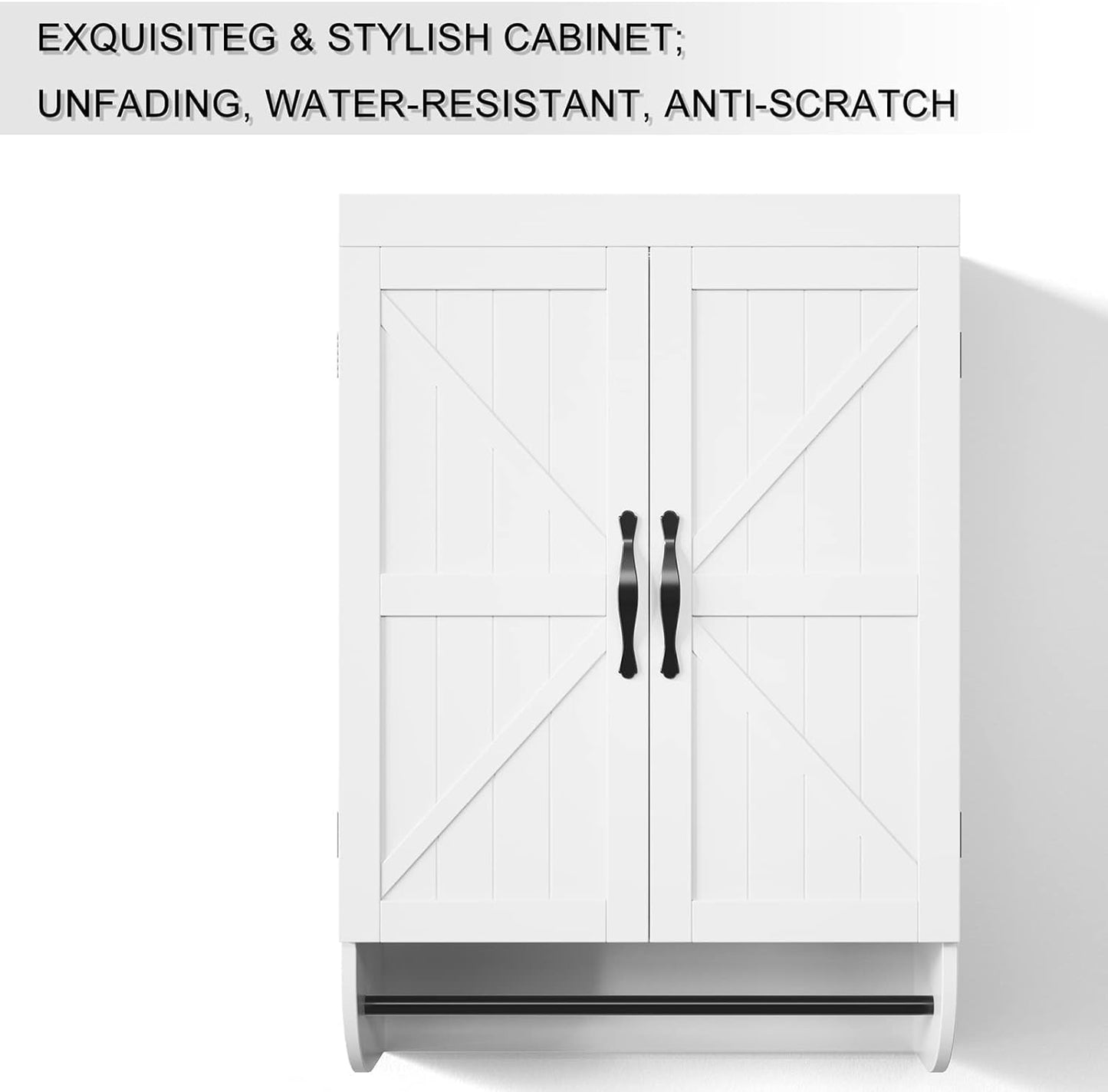 SRIWATANA Bathroom Storage Wall Cabinet Over The Toilet with Adjustable Shelf, Space Saver 2-Door Medicine Cabinet with Metal Bar