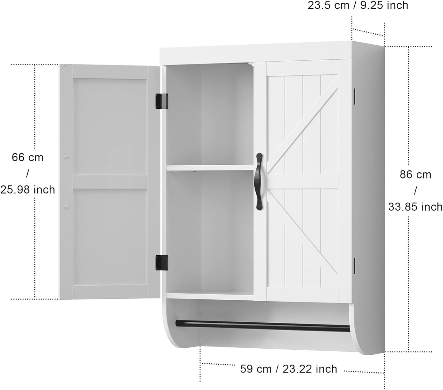 SRIWATANA Bathroom Storage Wall Cabinet Over The Toilet with Adjustable Shelf, Space Saver 2-Door Medicine Cabinet with Metal Bar