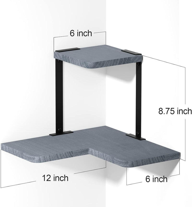 SRIWATANA Rustic Corner Shelf, 2-Tier Wood Wall Shelf, Wall Mounted Storage Shelves for Bedroom, Living Room, Bathroom