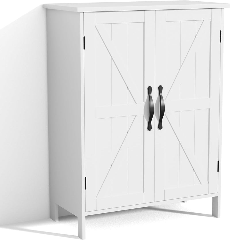 SRIWATANA Bathroom Floor Storage Cabinet with 2 Doors & Adjustable Shelves, Wooden Free Standing Cabinet Organizer