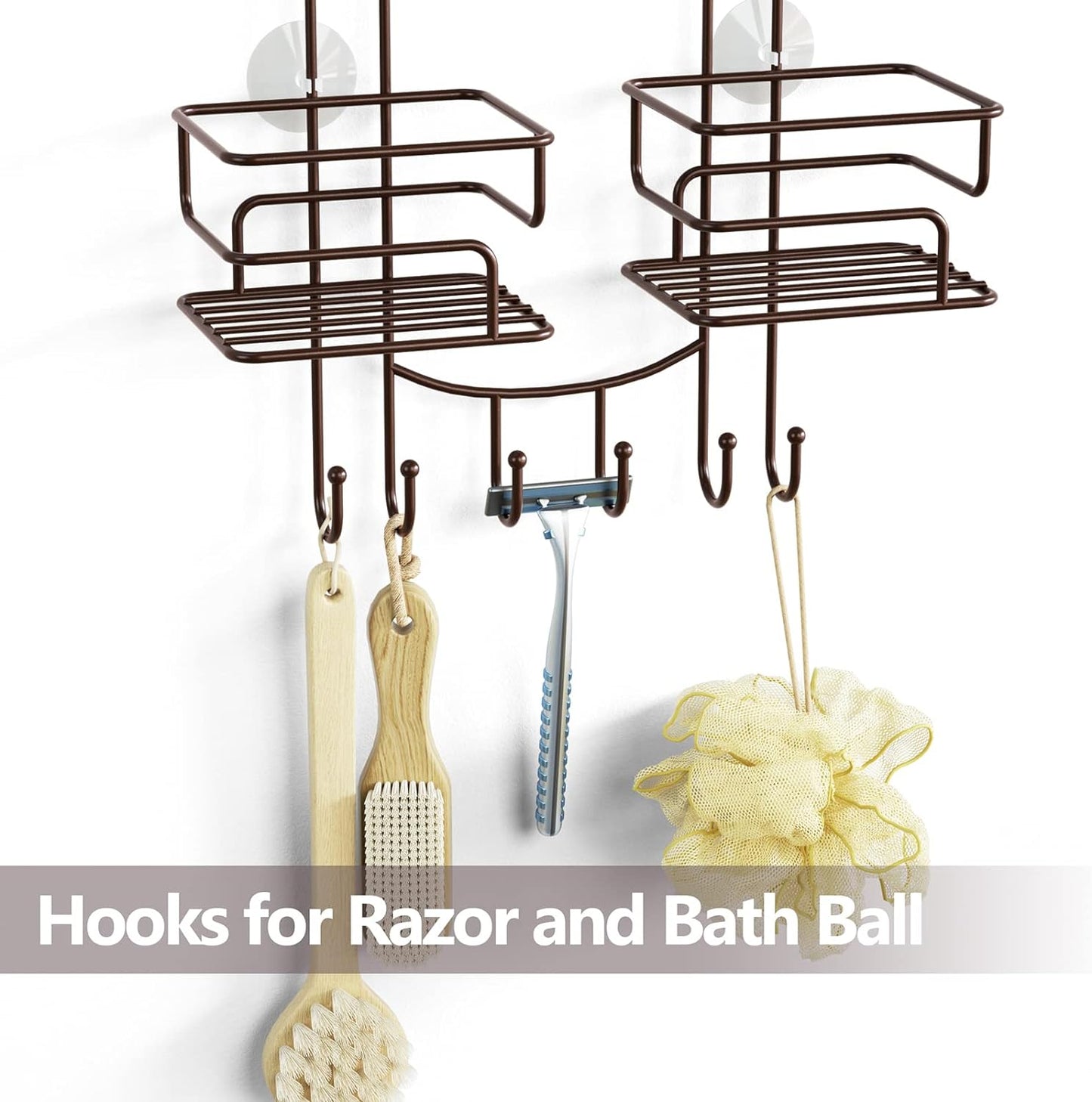 SRIWATANA Shower Caddy Organizer Hanging Over Head, Bathroom Shower Rack Hanger with Hooks for Razors