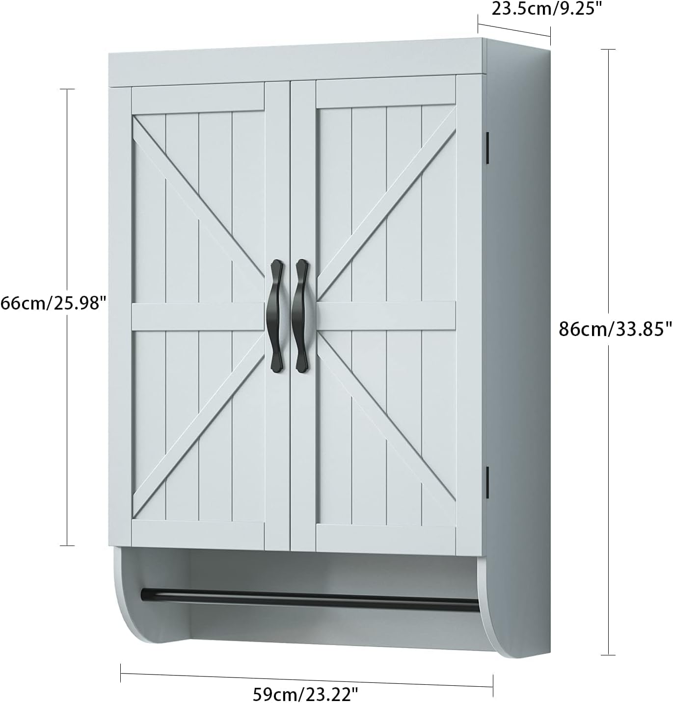 SRIWATANA Bathroom Storage Wall Cabinet Over The Toilet with Adjustable Shelf, Space Saver 2-Door Medicine Cabinet with Metal Bar