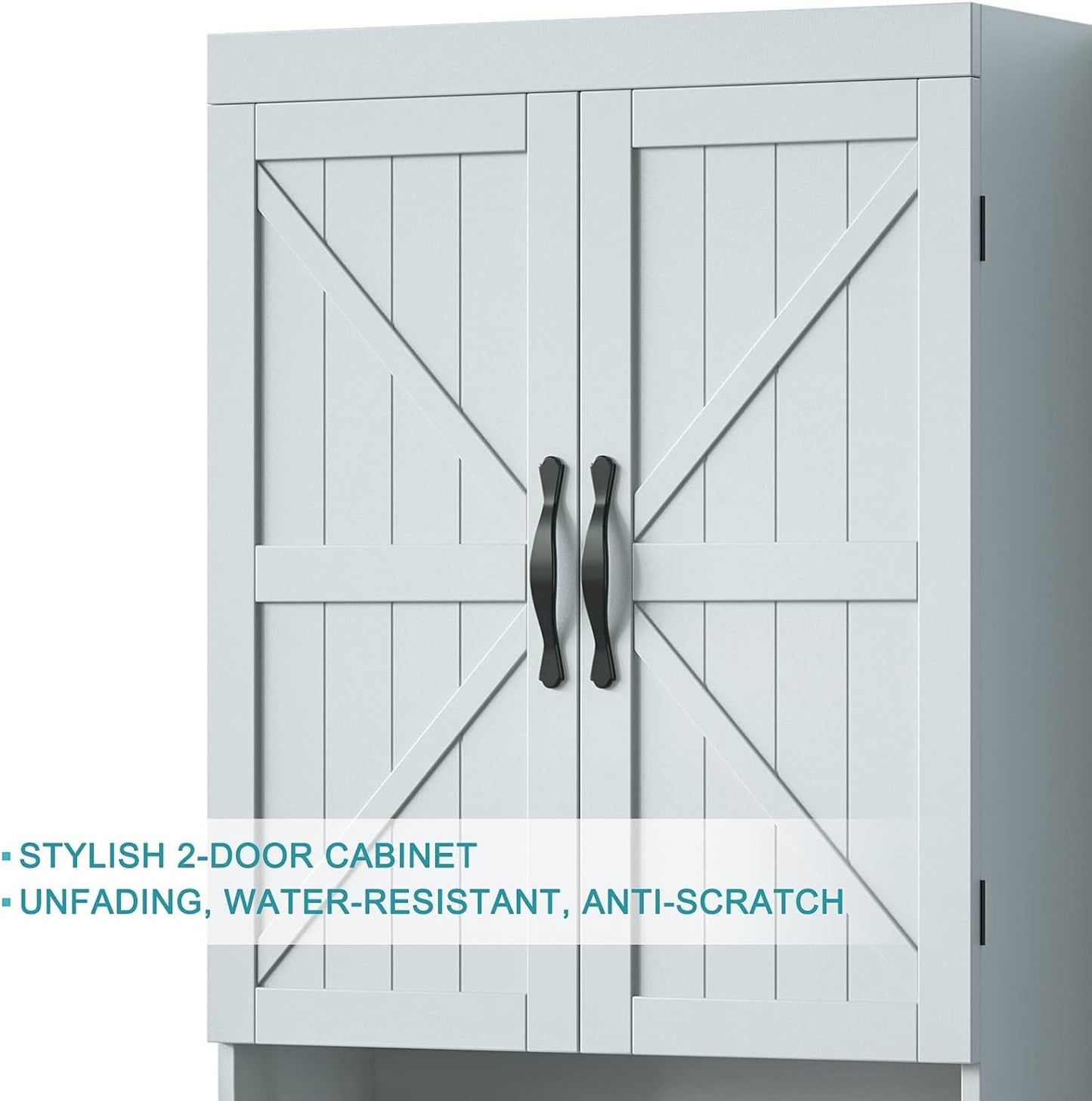 SRIWATANA Bathroom Storage Wall Cabinet Over The Toilet with Adjustable Shelf, Space Saver 2-Door Medicine Cabinet with Metal Bar