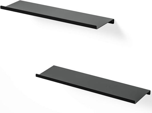 SRIWATANA Black Metal Wall Shelves, 2 Set Floating Shelves for Bedroom, Living Room, Bathroom, Kitchen
