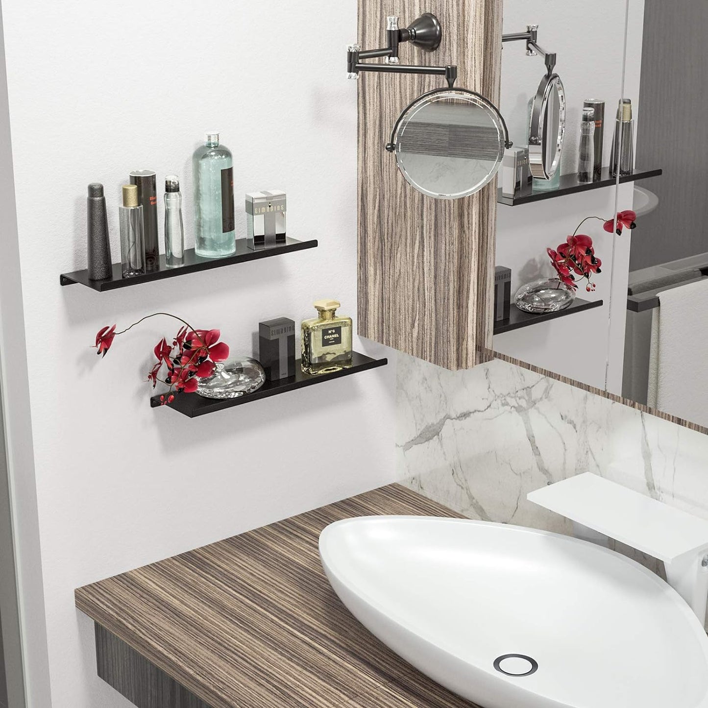 SRIWATANA Black Metal Wall Shelves, 2 Set Floating Shelves for Bedroom, Living Room, Bathroom, Kitchen