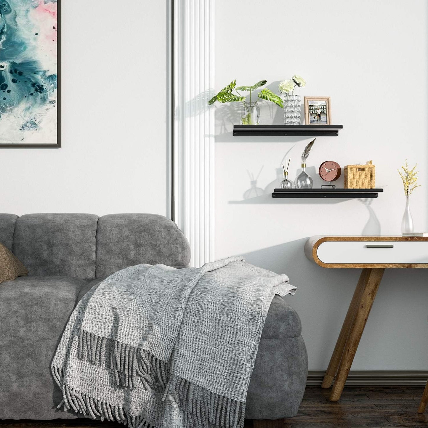 SRIWATANA Black Metal Wall Shelves, 2 Set Floating Shelves for Bedroom, Living Room, Bathroom, Kitchen