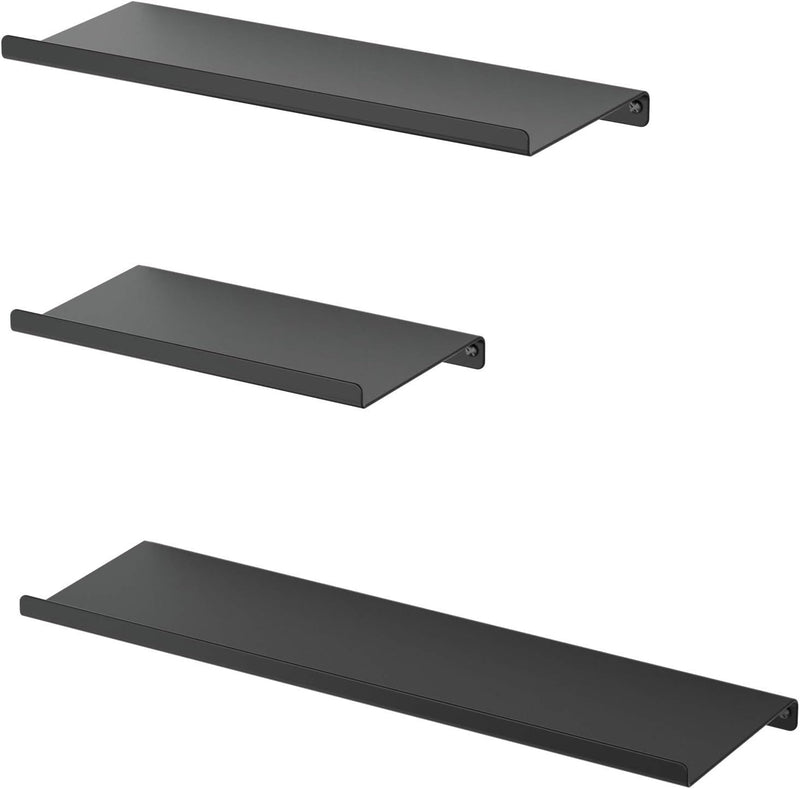 SRIWATANA Black Floating Shelves, Metal Wall Shelves Set of 3 for Bedroom, Living Room, Bathroom, Kitchen