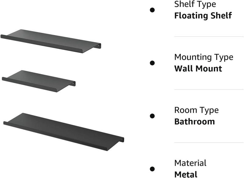 SRIWATANA Black Floating Shelves, Metal Wall Shelves Set of 3 for Bedroom, Living Room, Bathroom, Kitchen