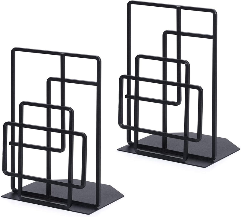 SRIWATANA Book Ends Heavy Duty, Decorative Black Bookends for Shelves, Window Lattice Design