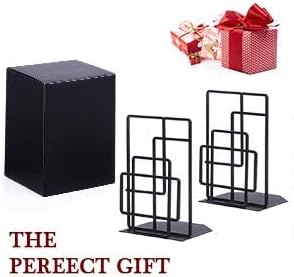 SRIWATANA Book Ends Heavy Duty, Decorative Black Bookends for Shelves, Window Lattice Design