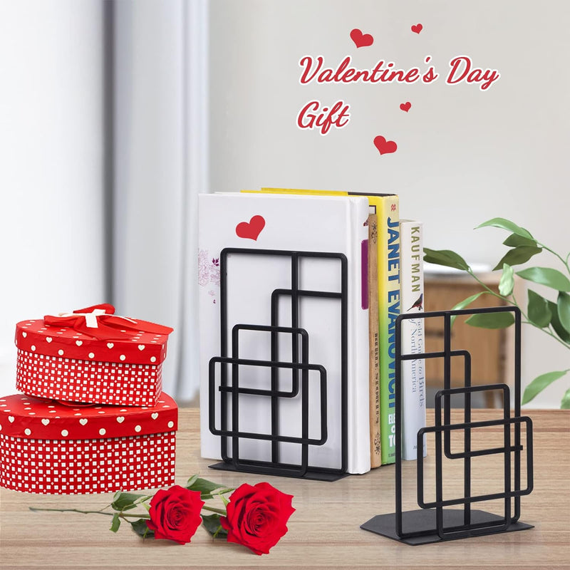 SRIWATANA Book Ends Heavy Duty, Decorative Black Bookends for Shelves, Window Lattice Design