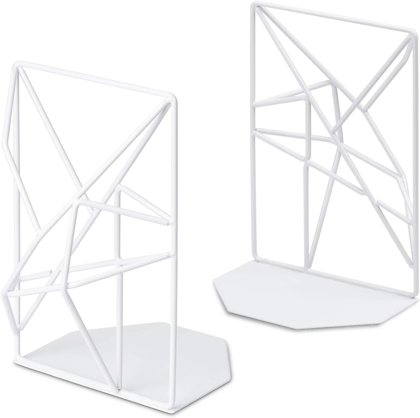 SRIWATANA Bookends Black, Decorative Metal Book Ends Supports for Shelves, Unique Geometric Design(1 Pair/2 Pieces)