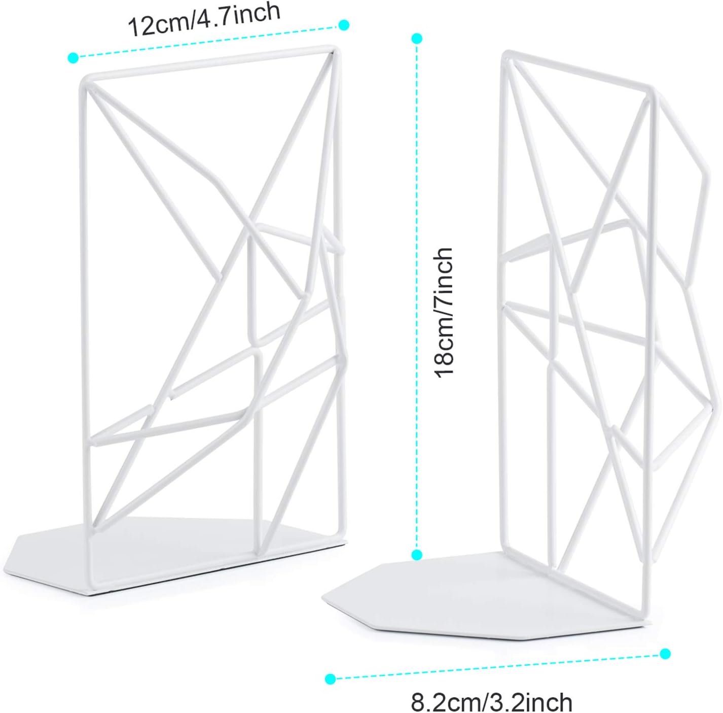 SRIWATANA Bookends Black, Decorative Metal Book Ends Supports for Shelves, Unique Geometric Design(1 Pair/2 Pieces)