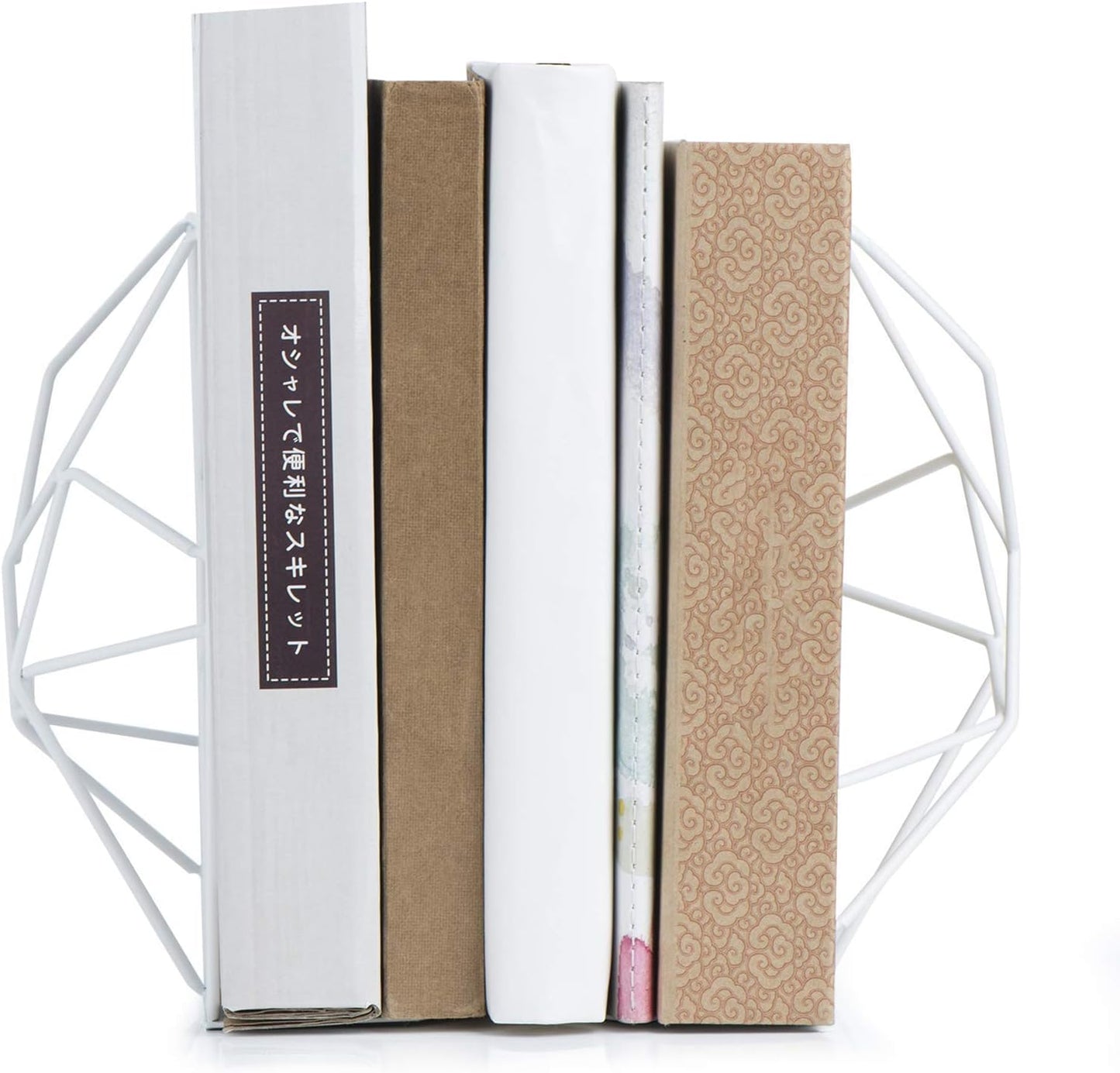 SRIWATANA Bookends Black, Decorative Metal Book Ends Supports for Shelves, Unique Geometric Design(1 Pair/2 Pieces)