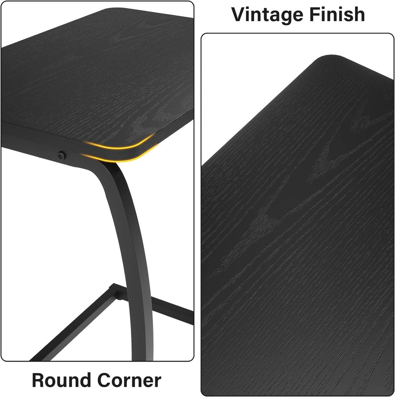 SRIWATANA Side Table, End Table, Vintage C-Shaped Couch Table for Sofa Laptop Coffee Snack