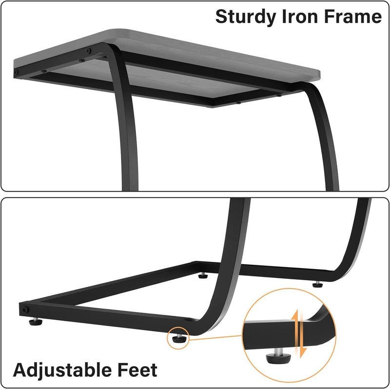 SRIWATANA Side Table, End Table, Vintage C-Shaped Couch Table for Sofa Laptop Coffee Snack