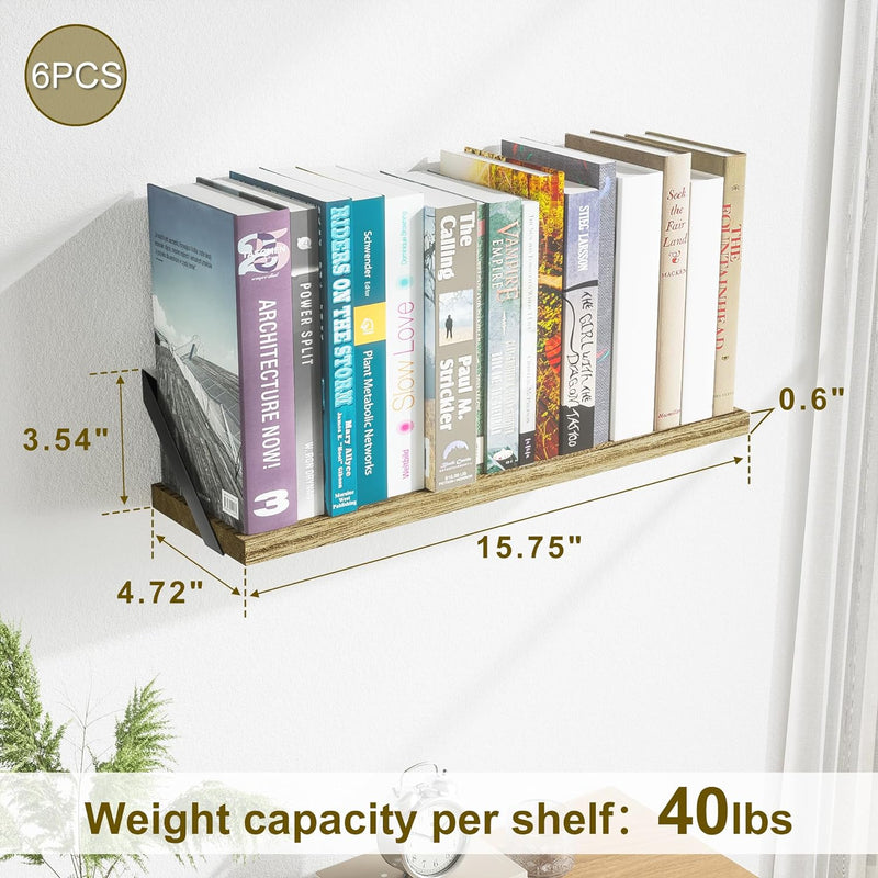 SRIWATANA Floating Shelves for Wall Decor, Wood Wall Shelves for Bathroom, Bedroom, Kitchen, Living Room, Set of 6