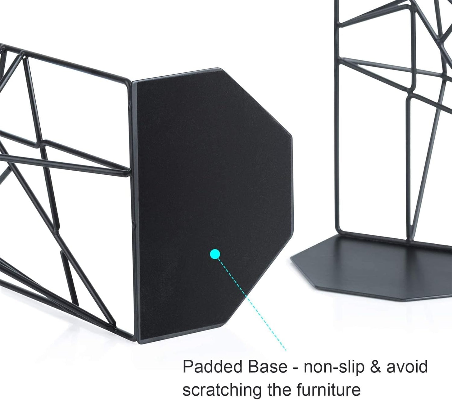 SRIWATANA Bookends Black, Decorative Metal Book Ends Supports for Shelves, Unique Geometric Design(1 Pair/2 Pieces)
