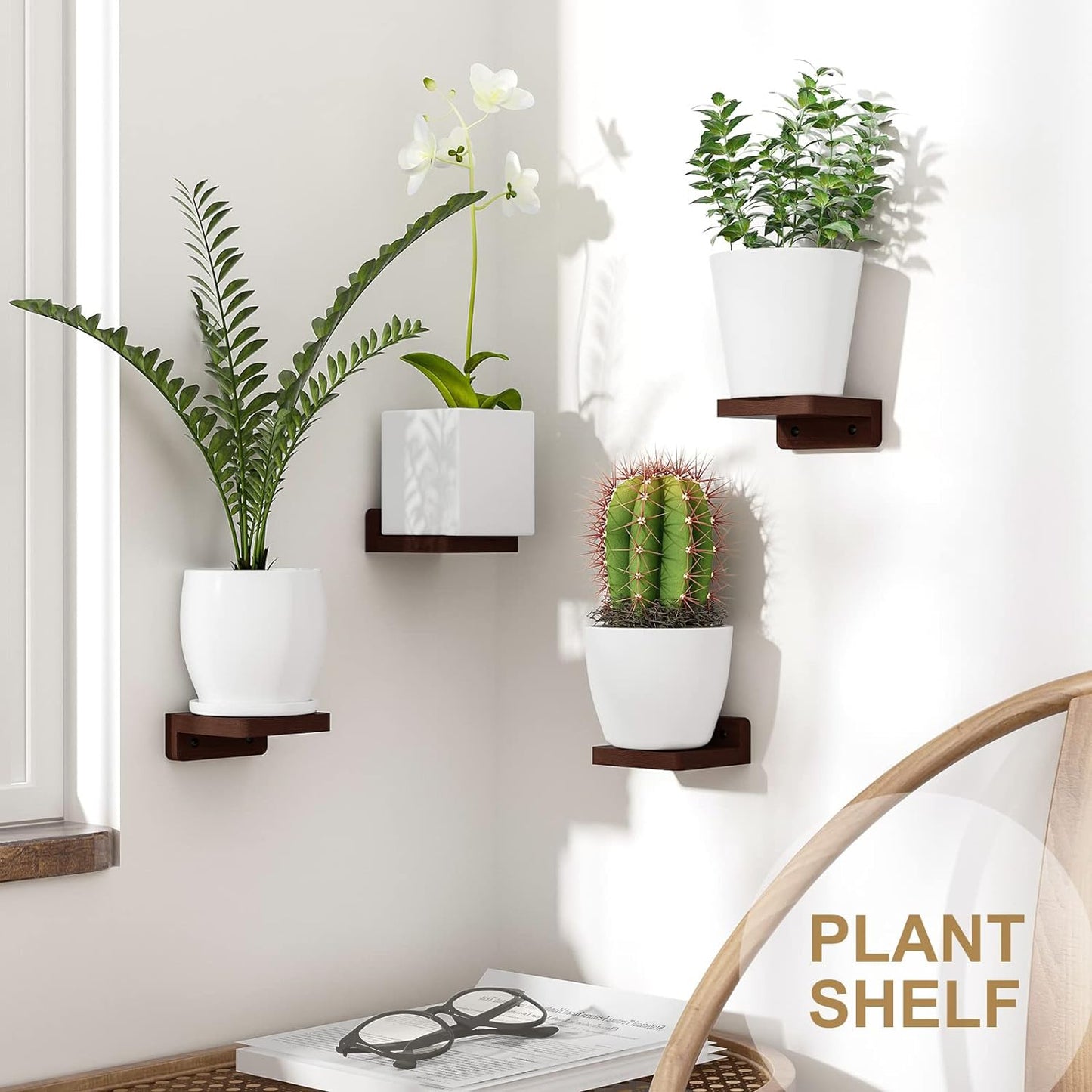 SRIWATANA Small Floating Shelves Wall Mounted, 4 Inch Wood Shelf for Decoration and Storage Set of 4, Mini Display Shelf for Bedroom, Bathroom, Kitchen, Office