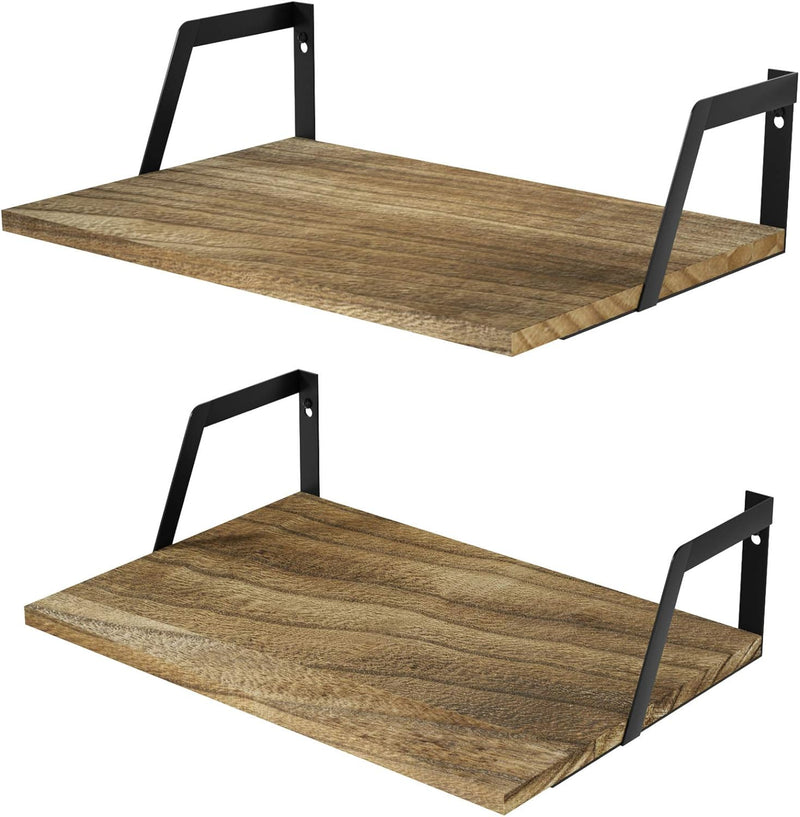 SRIWATANA Floating Shelves Wall Mounted Set of 2 Rustic Wood Shelves with Large Capacity