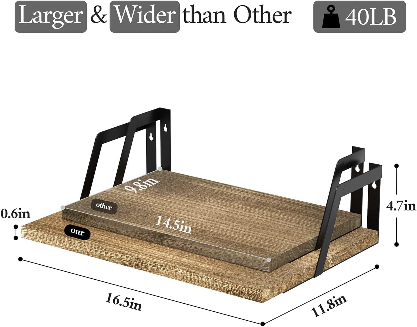 SRIWATANA Floating Shelves Wall Mounted Set of 2 Rustic Wood Shelves with Large Capacity