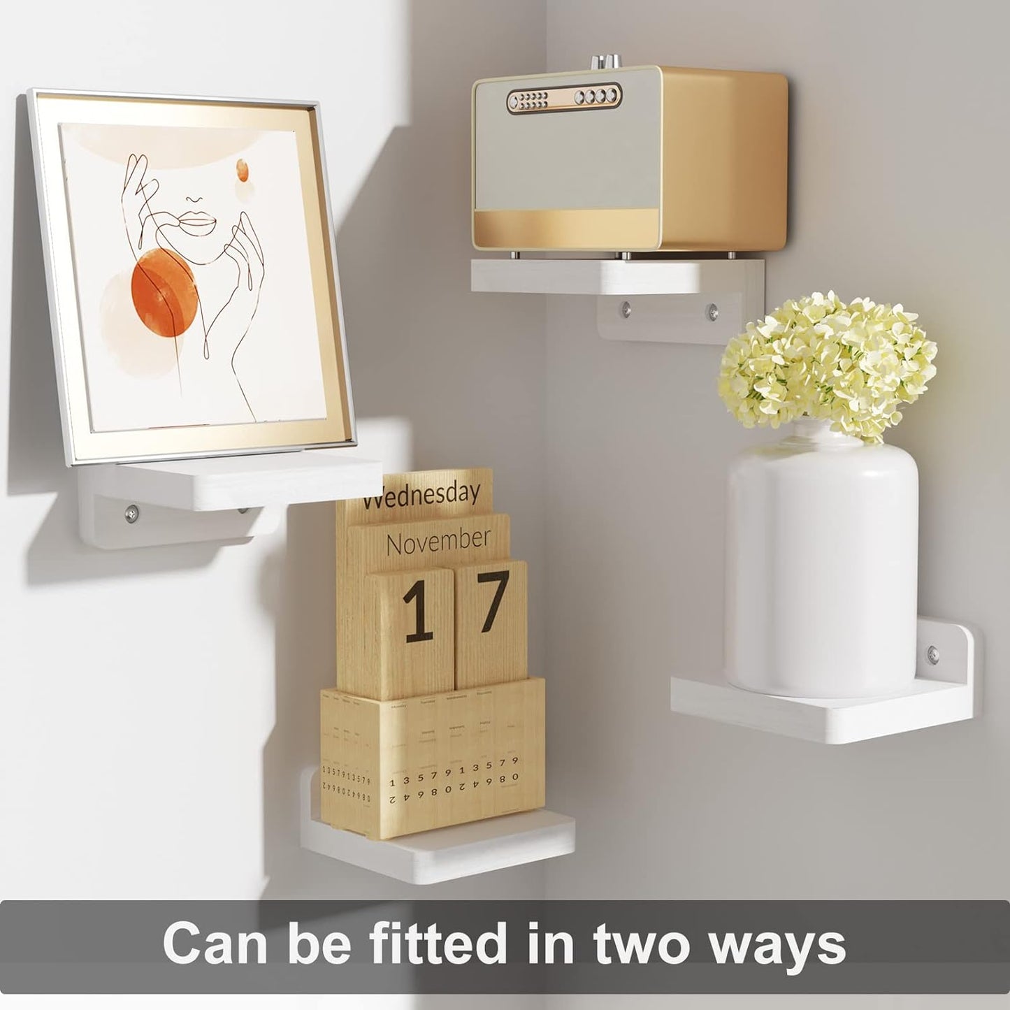 SRIWATANA Small Floating Shelves Wall Mounted, 4 Inch Wood Shelf for Decoration and Storage Set of 4, Mini Display Shelf for Bedroom, Bathroom, Kitchen, Office