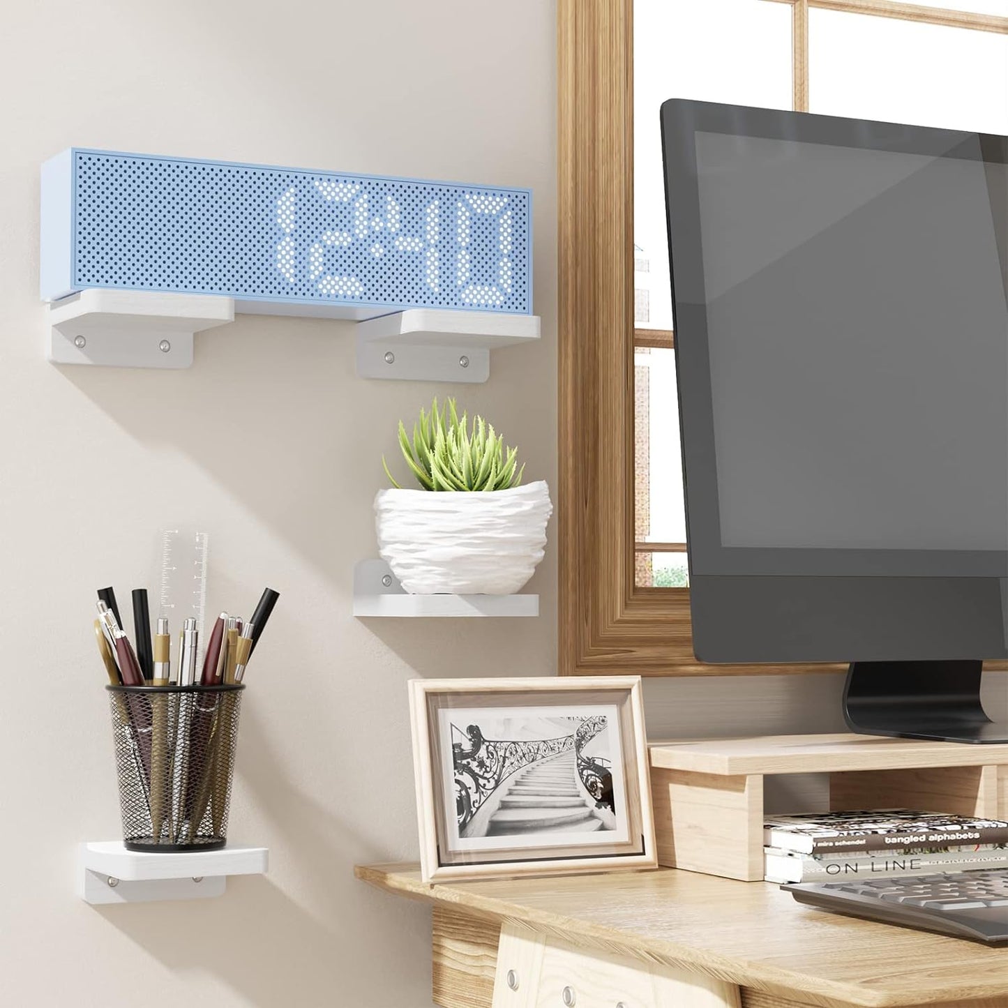 SRIWATANA Small Floating Shelves Wall Mounted, 4 Inch Wood Shelf for Decoration and Storage Set of 4, Mini Display Shelf for Bedroom, Bathroom, Kitchen, Office