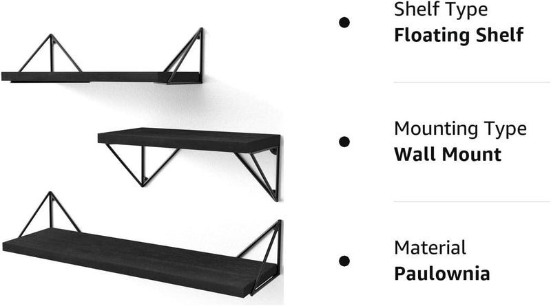 SRIWATANA Floating Shelves Wall Mounted, Rustic Wall Shelves for Bedroom, Bathroom, Living Room, Kitchen Set of 3