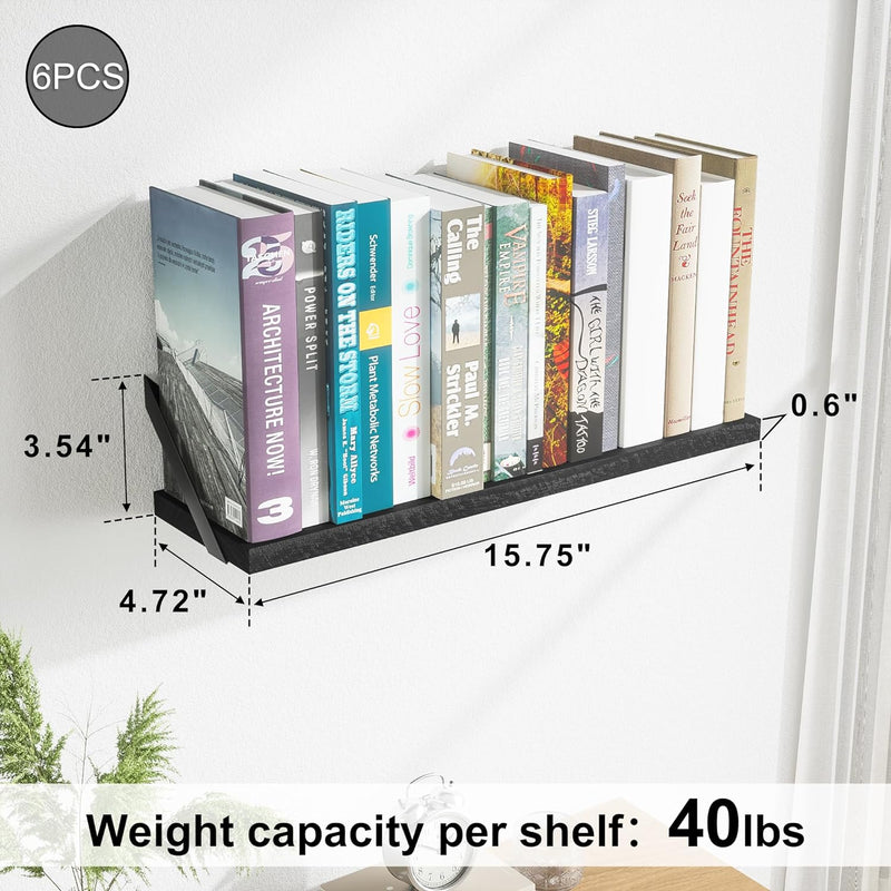 SRIWATANA Floating Shelves for Wall Decor, Wood Wall Shelves for Bathroom, Bedroom, Kitchen, Living Room, Set of 6