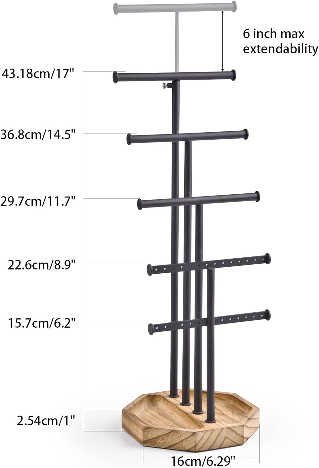 SRIWATANA Jewelry Organizer Stand, 5 Tier Necklace Holder Bracelet Earring Holder Jewelry Display Stand Large Storage with Wood Base