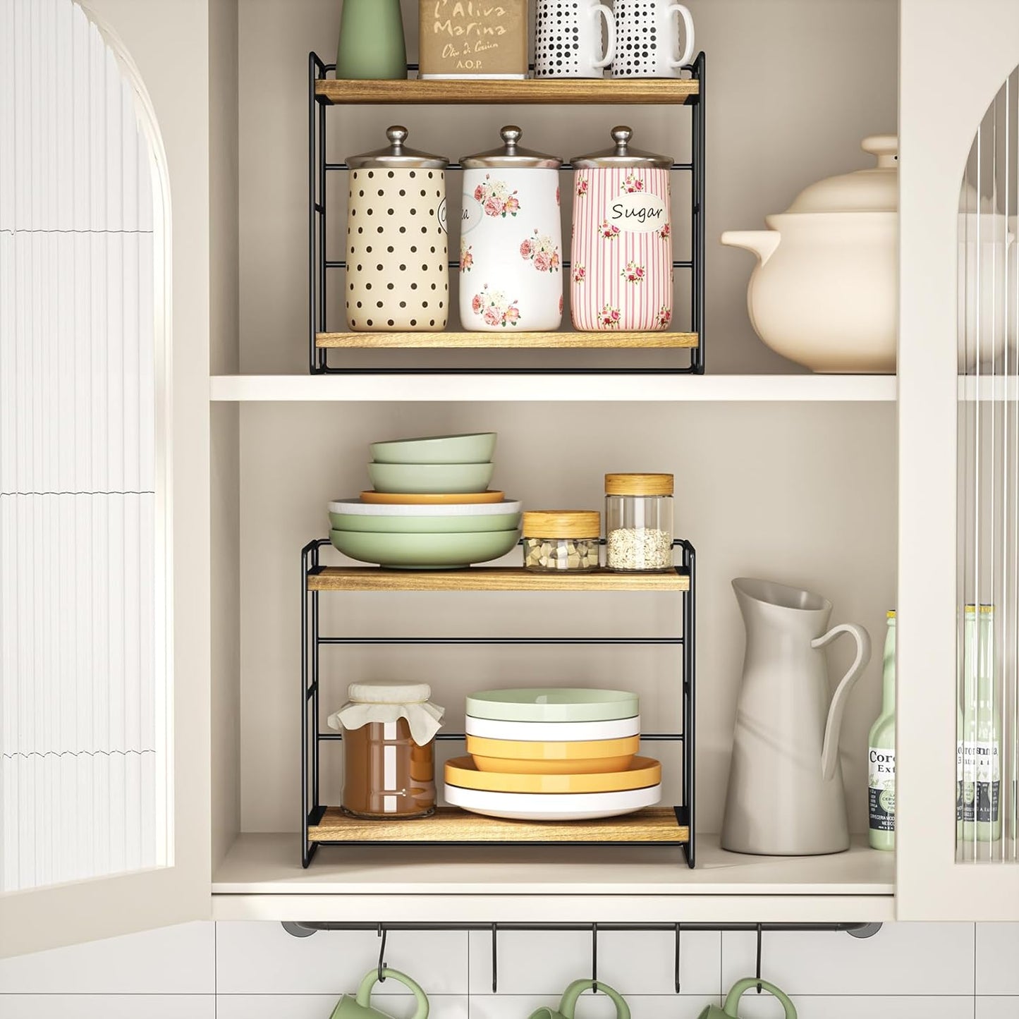SRIWATANA Bathroom Countertop Organizer Set of 2, Kitchen Counter Shelf Spice Rack Sink Countertop Storage Desktop Large Wood Shelf