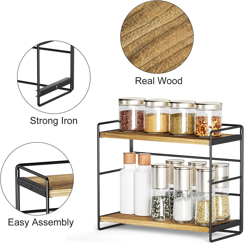 SRIWATANA Bathroom Countertop Organizer Set of 2, Kitchen Counter Shelf Spice Rack Sink Countertop Storage Desktop Large Wood Shelf