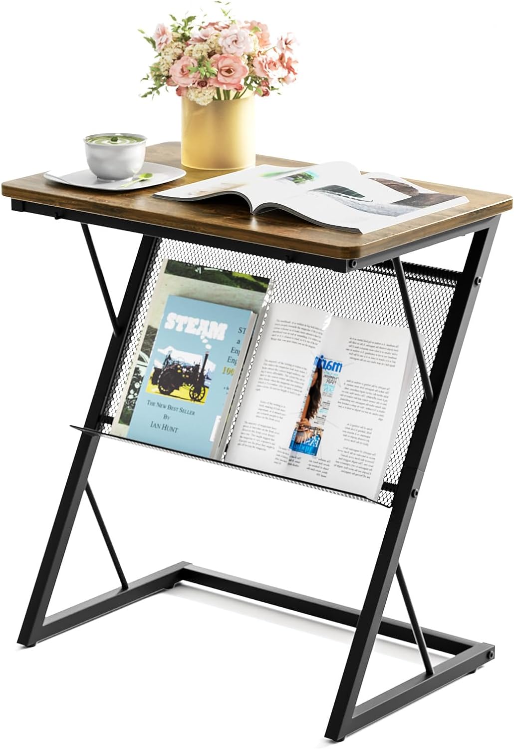 SRIWATANA End Table, Side Table for Bed, Couch and Sofa, Larger Desktop Z Table with Storage Shelf for Living Room, Bedroom