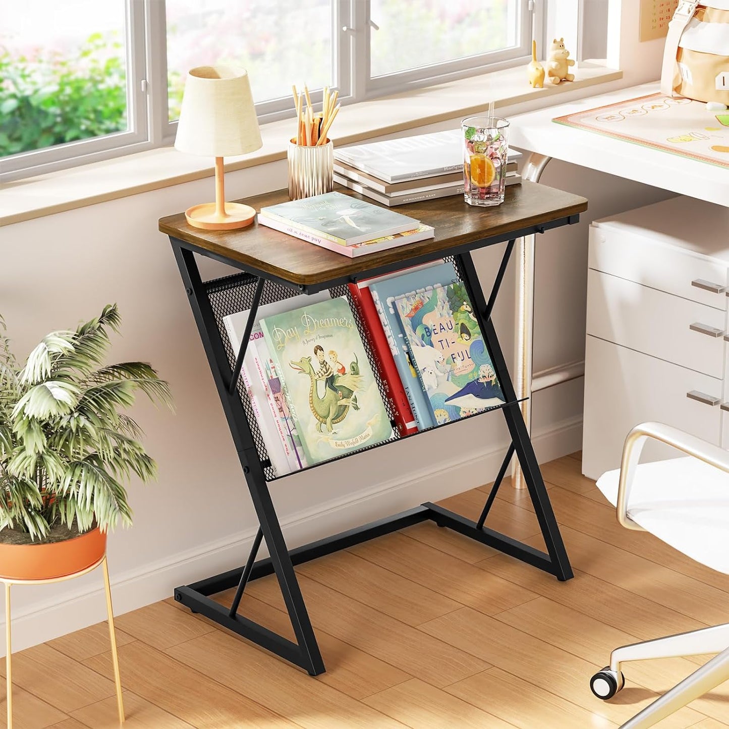 SRIWATANA End Table, Side Table for Bed, Couch and Sofa, Larger Desktop Z Table with Storage Shelf for Living Room, Bedroom