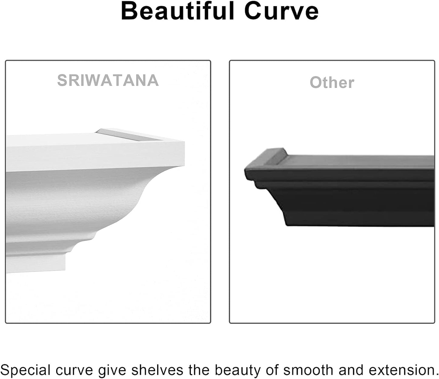 SRIWATANA Black Floating Shelves, Solid Wood Storage Wall Shelves Set of 4 Display Ledge Shelves Decor for Bedroom, Living Room, Bathroom, Kitchen
