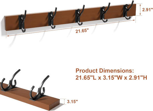 SRIWATANA Coat Rack Wall Mounted, 21.65 Inch Long Coat Hooks for Hanging Hats, Clothes,Towels in Entrtyway, Bathroom, Bedroom and Kitchen, 2 Packs