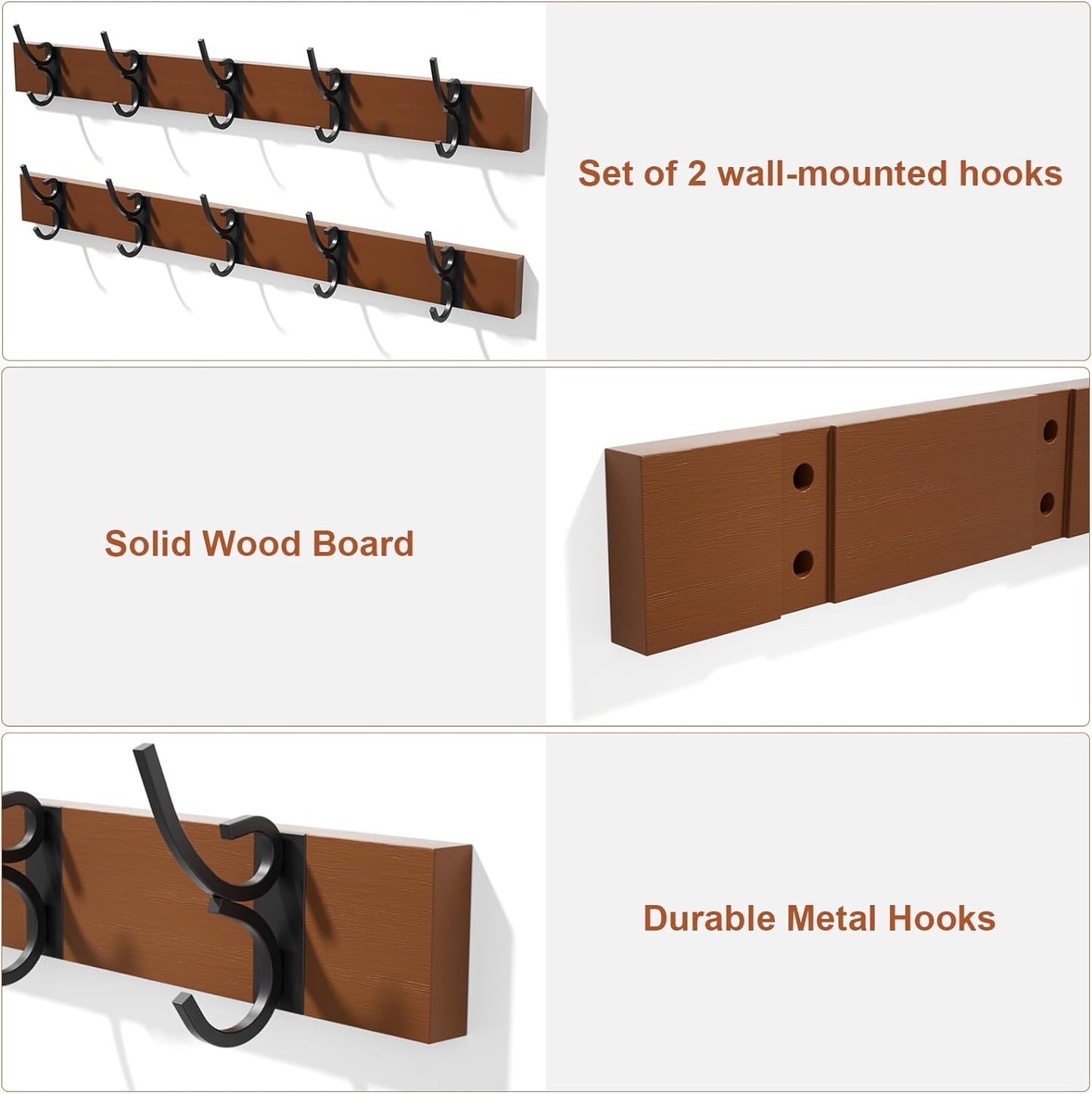 SRIWATANA Coat Rack Wall Mounted, 21.65 Inch Long Coat Hooks for Hanging Hats, Clothes,Towels in Entrtyway, Bathroom, Bedroom and Kitchen, 2 Packs